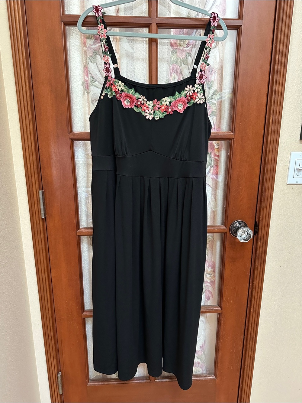 Black Floral Embroidered Dress with pockets